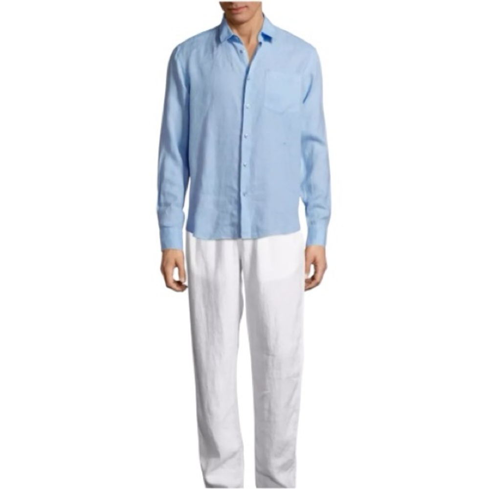 Vilebrequin Lagoon linen long sleeve light blue casual button down shirt |XXXL
